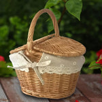 Wicker Basket with Handle Double-Lid Handmade Willow Weaving Storage Hamper