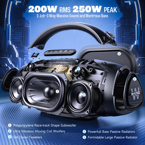 200W Portable Bluetooth Speakers, Waterproof Speaker Large, Loud Outdoor Speaker