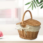 Wicker Basket with Handle Double-Lid Handmade Willow Weaving Storage Hamper