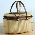 Picnic Basket Rattan Handmade  Woven  Two Swing Handles