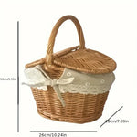 Wicker Basket with Handle Double-Lid Handmade Willow Weaving Storage Hamper